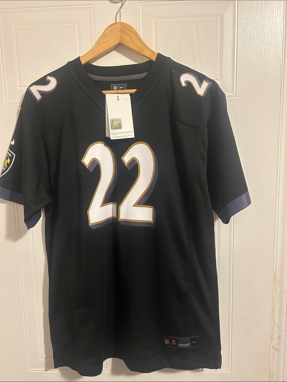 Nike Black Men's Football Jersey #22 with White and Gold Accents